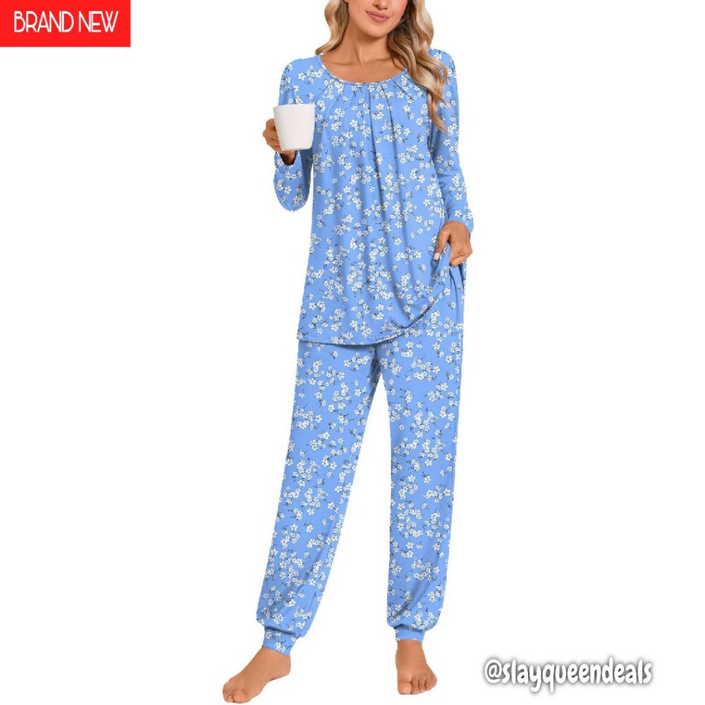 Long Sleeve Pajama Set With Pockets, Soft Rayon Blend Sleepwear